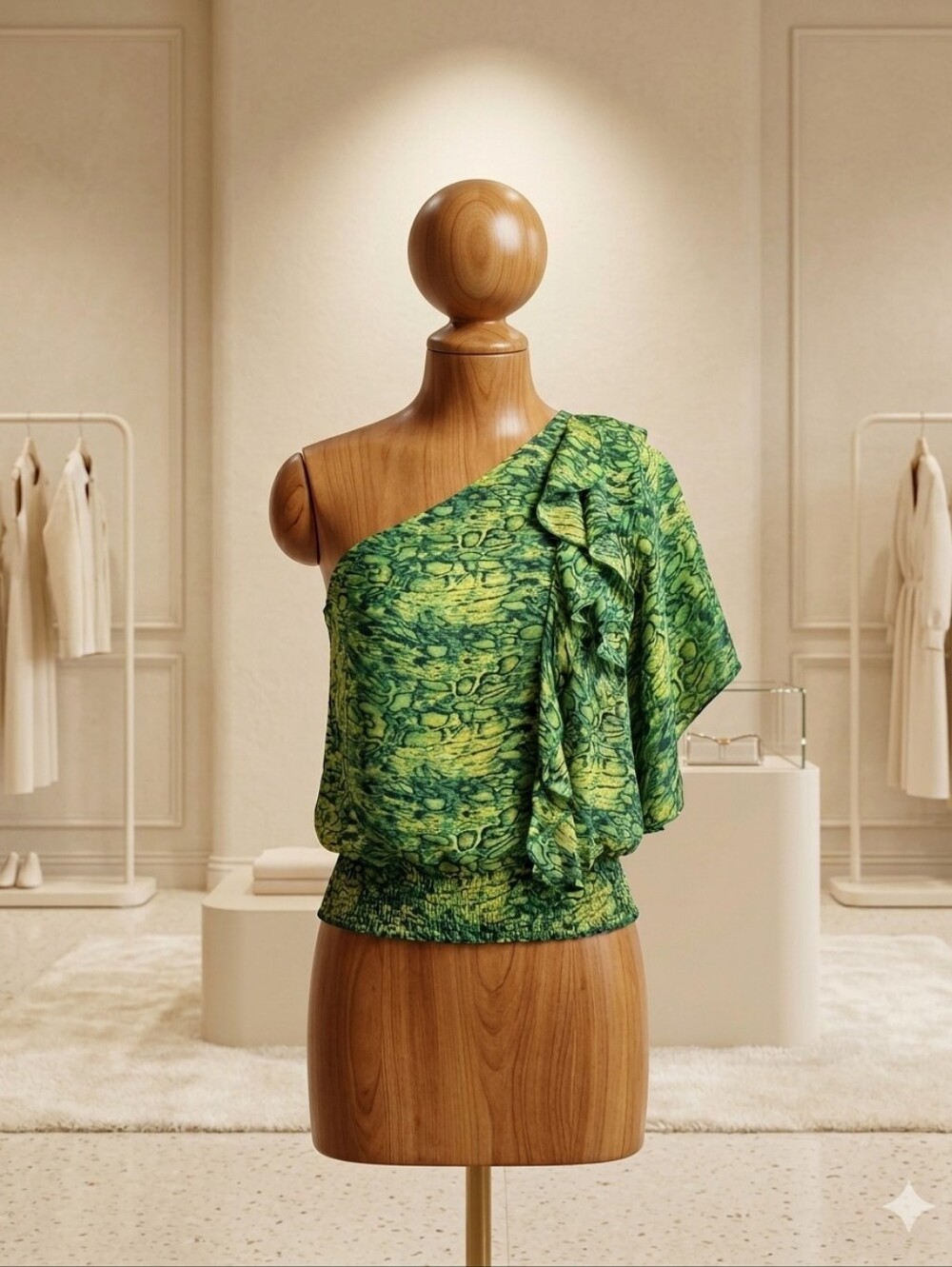 Charlotte Russe Green Patterned One Shoulder Women's Blouse Sz XS